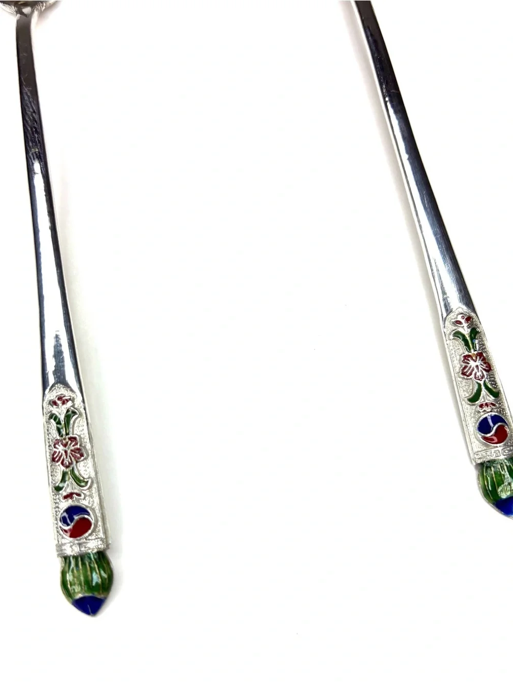 Vintage Korean Ag 700 Silver Enamel Chilbo Teatime Fruit Forks Set of 6